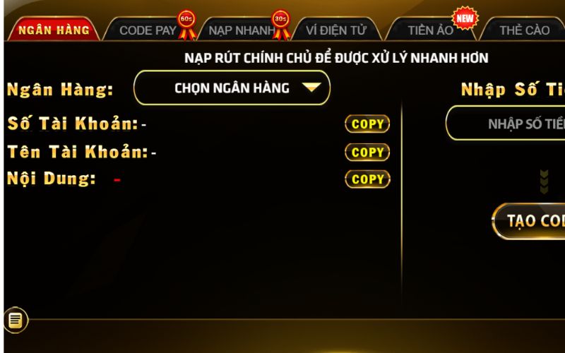 Những phương thức nạp tiền được hỗ trợ