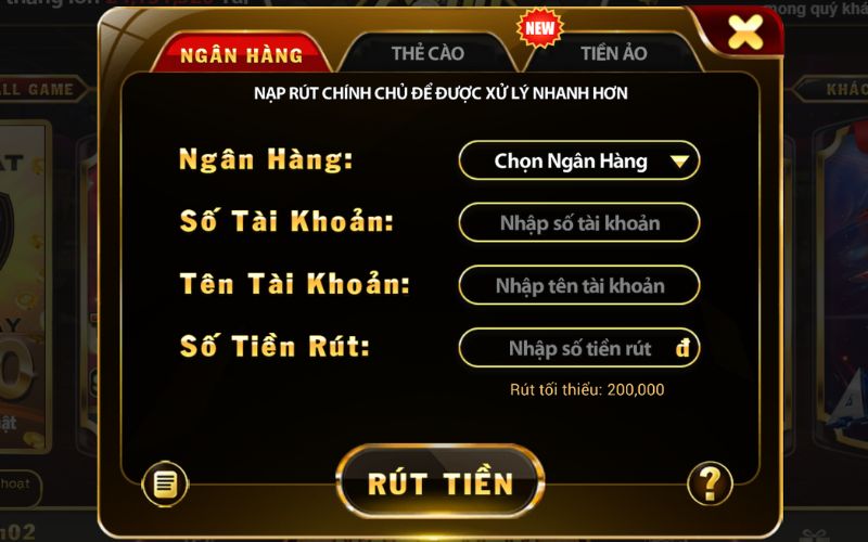 Phương thức rút tiền được hỗ trợ