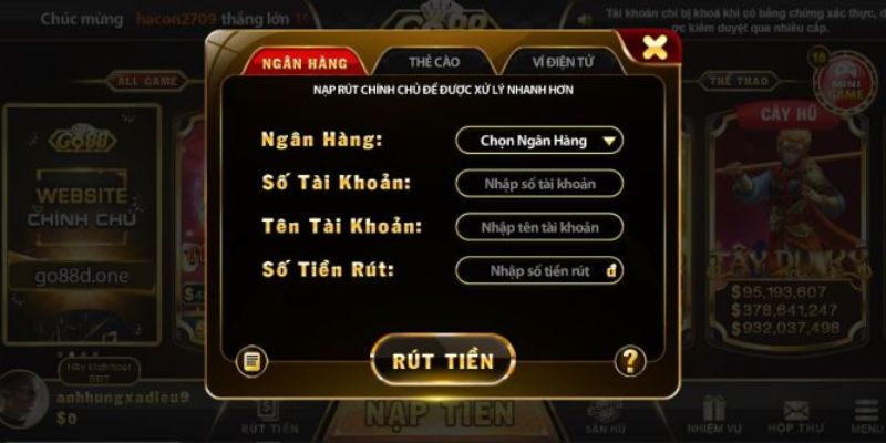 Rút tiền Go88 hướng dẫn chi tiết